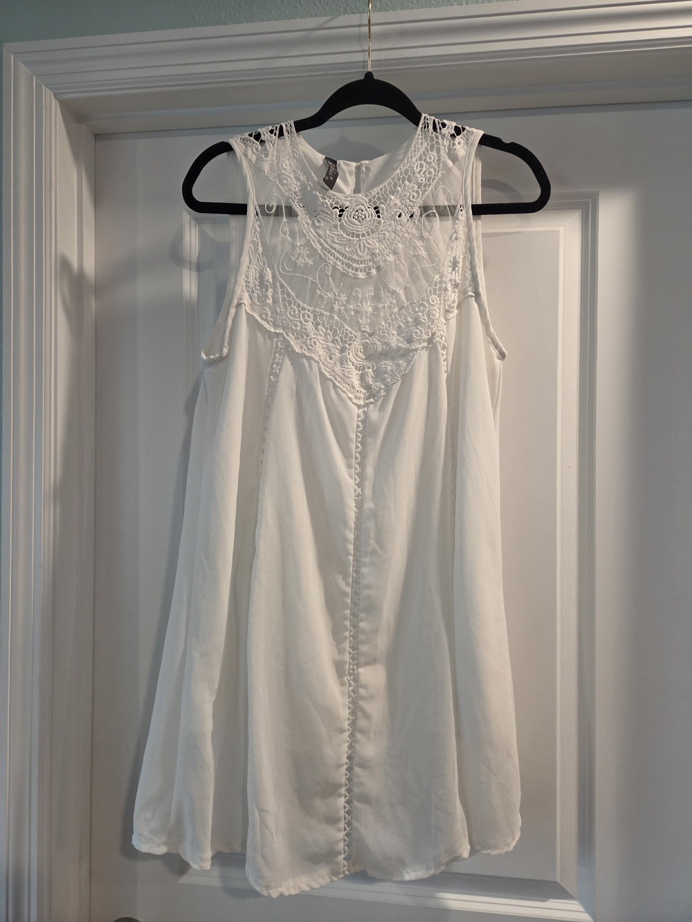 White Lace Crochet Sleeveless Boho Mini Dress/tunic XL Fits Medium - Picture 2 of 7